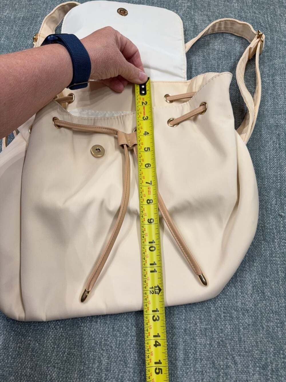 LouLu Cream Nylon Drawstring Backpack - Picture 4 of 12